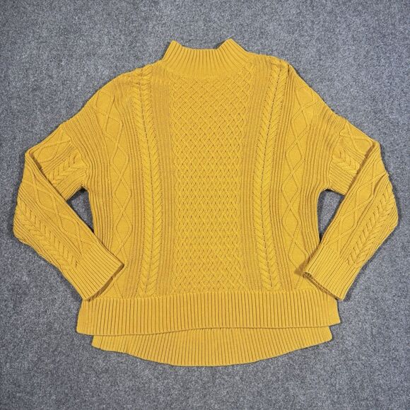 J. Crew Long Cotton Cable-Knit Mockneck Oversized Sweater in Yellow Size Medium - Picture 2 of 8